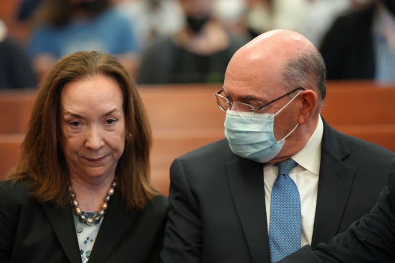 Allen Weisselberg (R) sits with his legal team before a hearing at Manhattan State Supreme Court on August 18, 2022. A former Trump Organization official testified that Weisselberg tried to get him to commit fraud. File Photo by Curtis Means/UPI