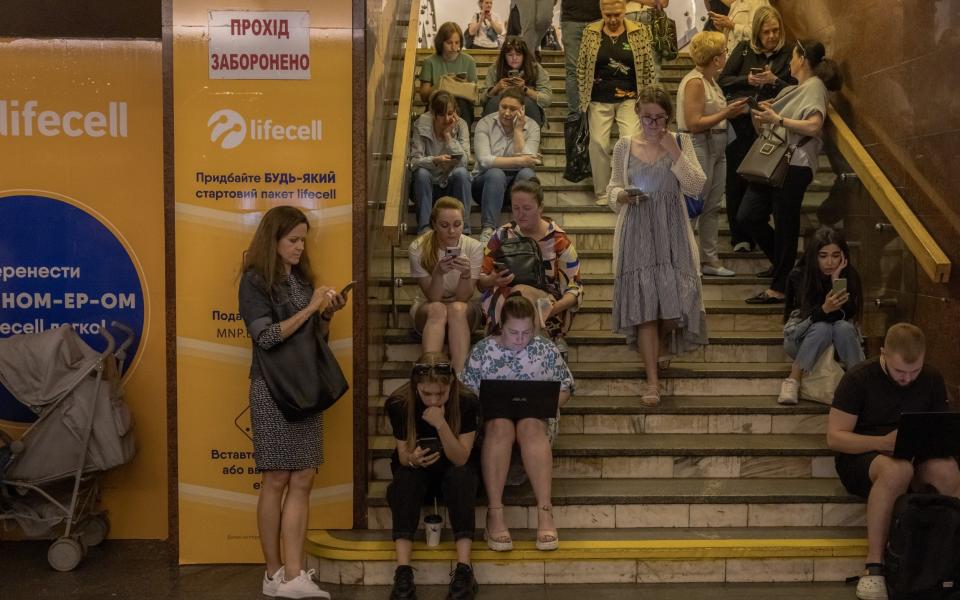 People shelter in a subway station during Russian missile attack in Kyiv - Roman Pilipey/Getty Images Europe