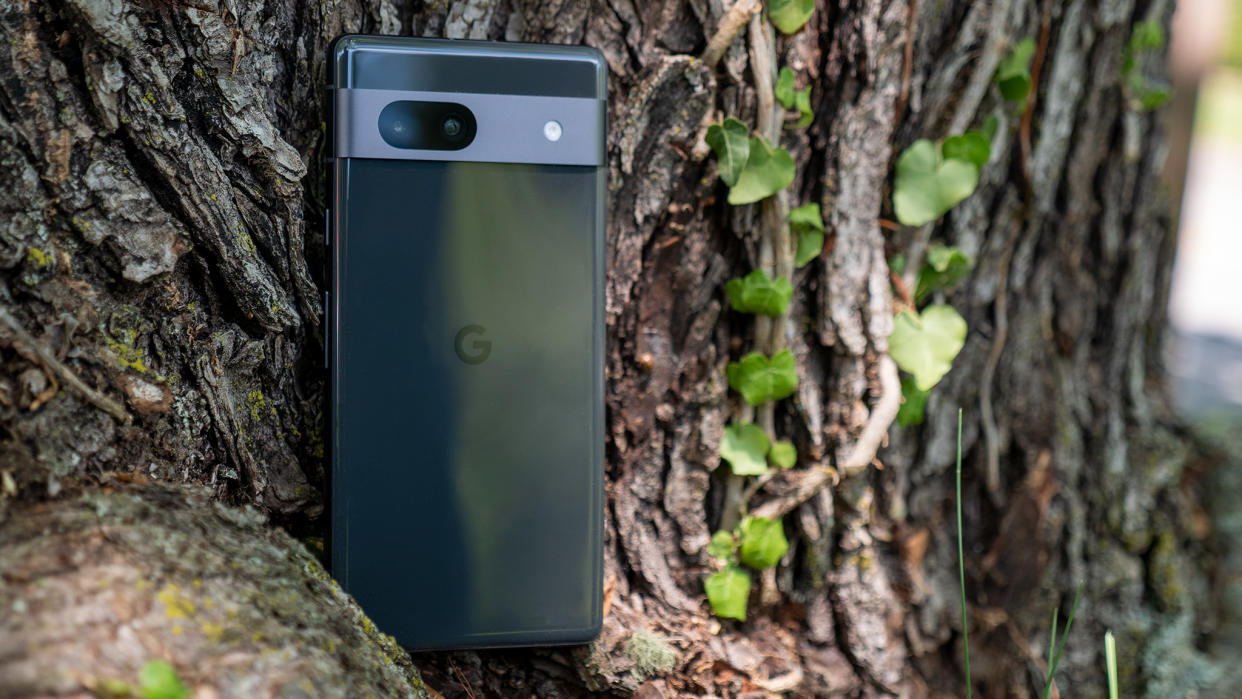  The back of the Charcoal Google Pixel 7a 