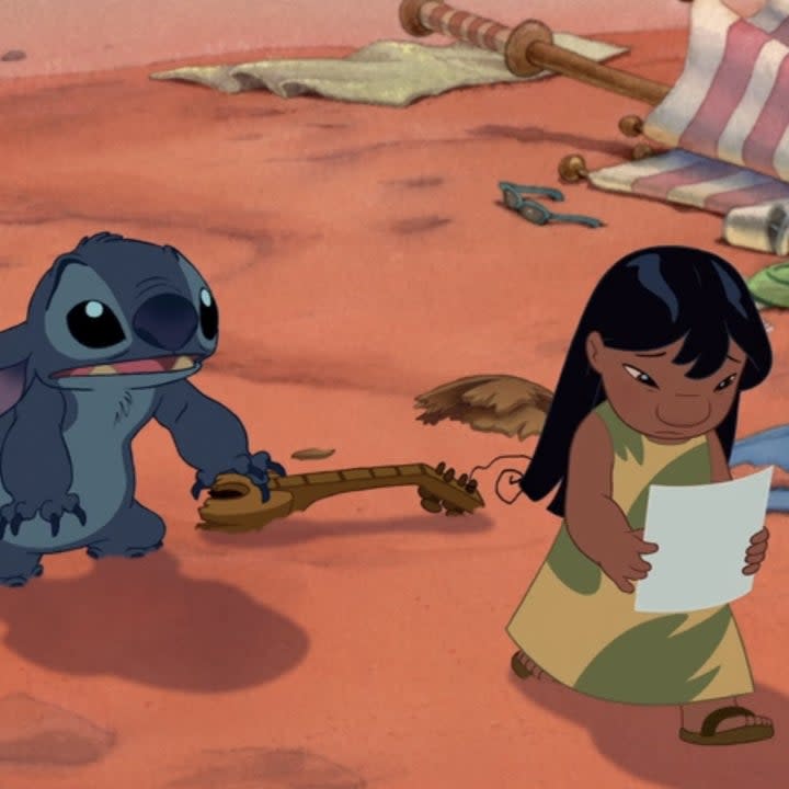 Stitch looking dejected as Lilo walks away