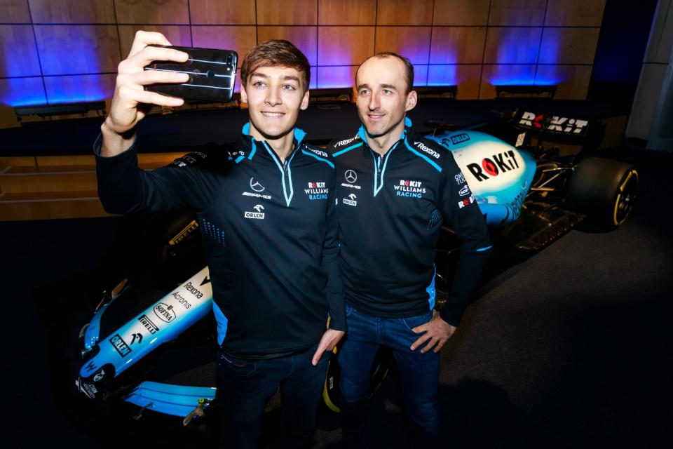 Williams drivers George Russell and Robert Kubica at the launch of the ROKiT Williams Racing presentation Photo: ROKit Williams Racing