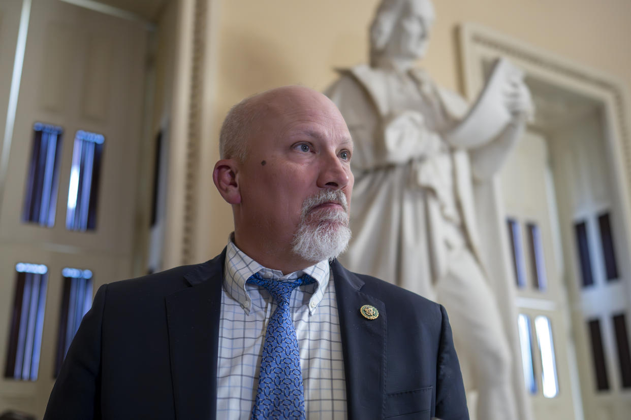 FILE - Rep. Chip Roy, R-Texas, speaks to reporters at the Capitol in Washington, Tuesday, May 23, 2023. Roy, a member of the conservative House Freedom Caucus, has blasted the tentative debt deal struck by Speaker Kevin McCarthy, R-Calif., and President Joe Biden and says he will try to stop it in the House. (AP Photo/J. Scott Applewhite, File)