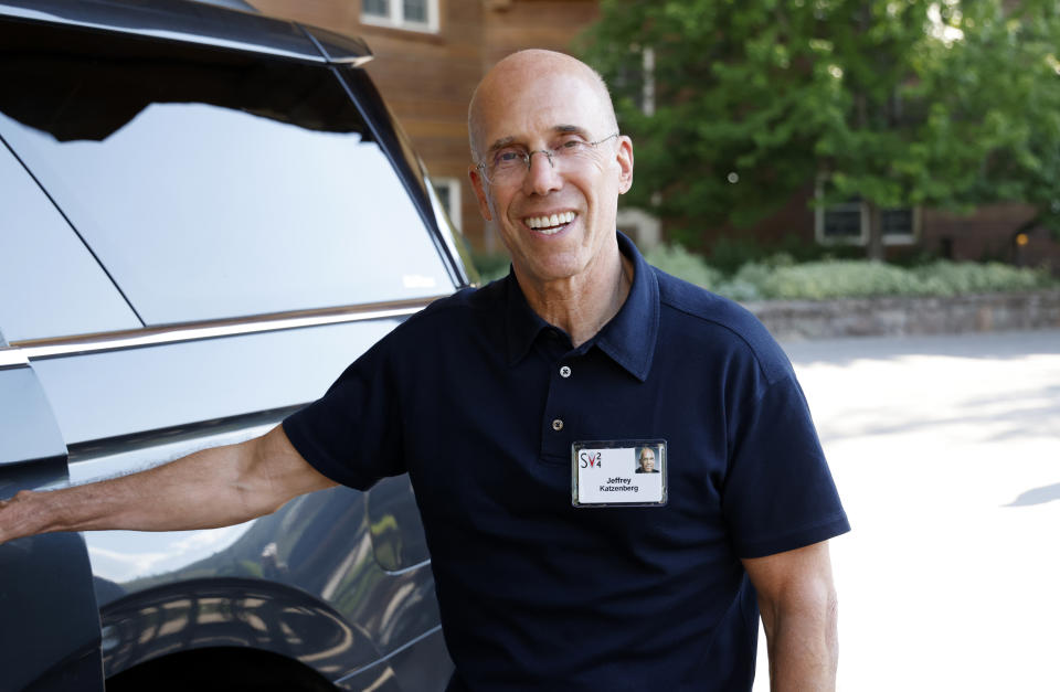 SUN VALLEY, IDAHO - JULY 9: Jeffrey Katzenberg arrives at the Allen & Company Sun Valley Conference on July 9, 2024 in Sun Valley, Idaho. The annual gathering organized by the investment firm Allen & Co brings together the world's most wealthy and powerful figures from the media, finance, technology and political spheres at the Sun Valley Resort for the exclusive weeklong conference. (Photo by Kevork Djansezian/Getty Images)