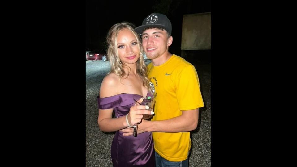 Aydin Stallings, 18, pictured with his girlfriend, Shyla Allen, in a picture a friend shot of couple a night before Stallings drowned in a pond at a dirt pit in the Kiln.