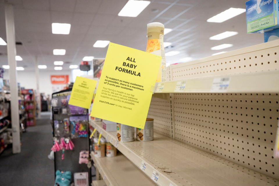 Empty shelves show a shortage of baby formula at a CVS store in San Antonio, Texas, U.S. May 10, 2022. REUTERS/Kaylee Greenlee Beal