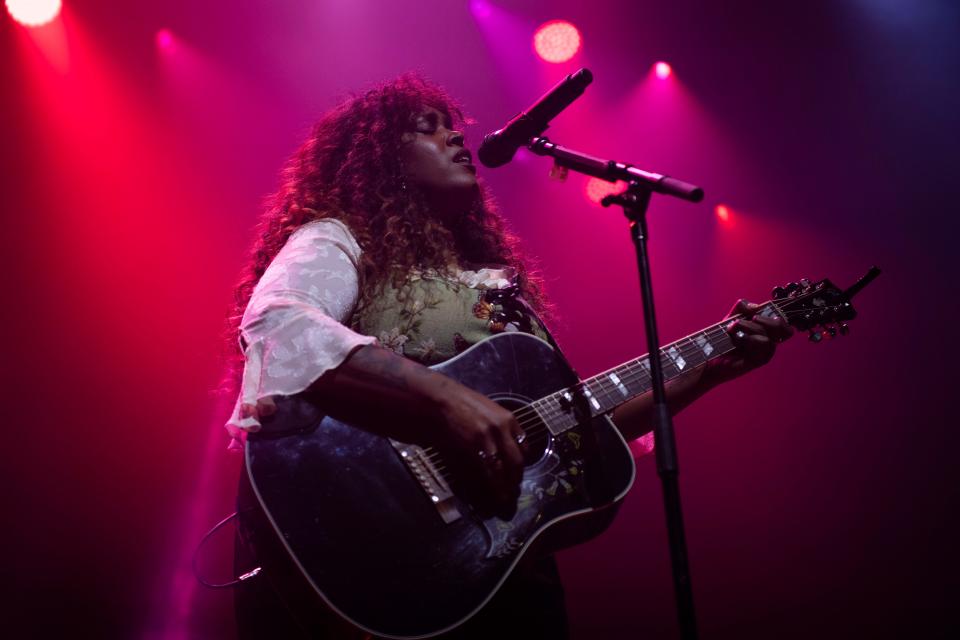 Brittney Spencer performs before Grace Potter at the Ryman Auditorium in Nashville, Tenn., Friday, Feb. 9, 2024.