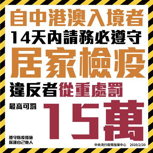 提醒民眾，居家隔離、居家檢疫不能外出。（圖／疾管署提供）