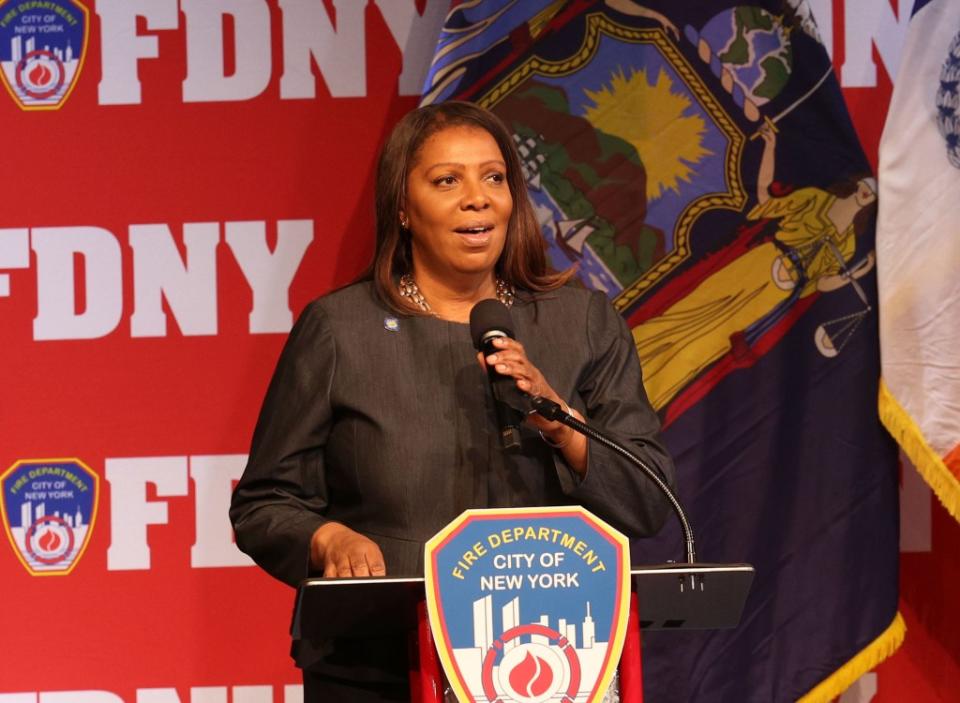 Letitia James was showered with boos by pro-Trump firefighters at an FDNY promotion ceremony in Brooklyn last week. BRIGITTE STELZER