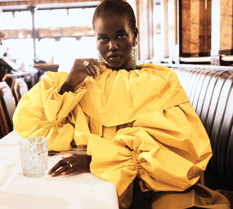 Model Adut Akech in a blouse from Valentino’s fall 2018 haute couture collection.