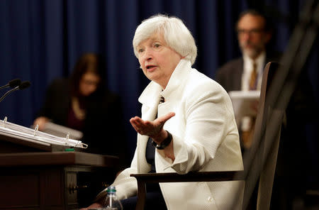 Federal Reserve Chairman Janet Yellen speaks during a news conference after a two-day Federal Open Markets Committee (FOMC) policy meeting in Washington, DC, U.S., September 20, 2017. REUTERS/Joshua Roberts/Files