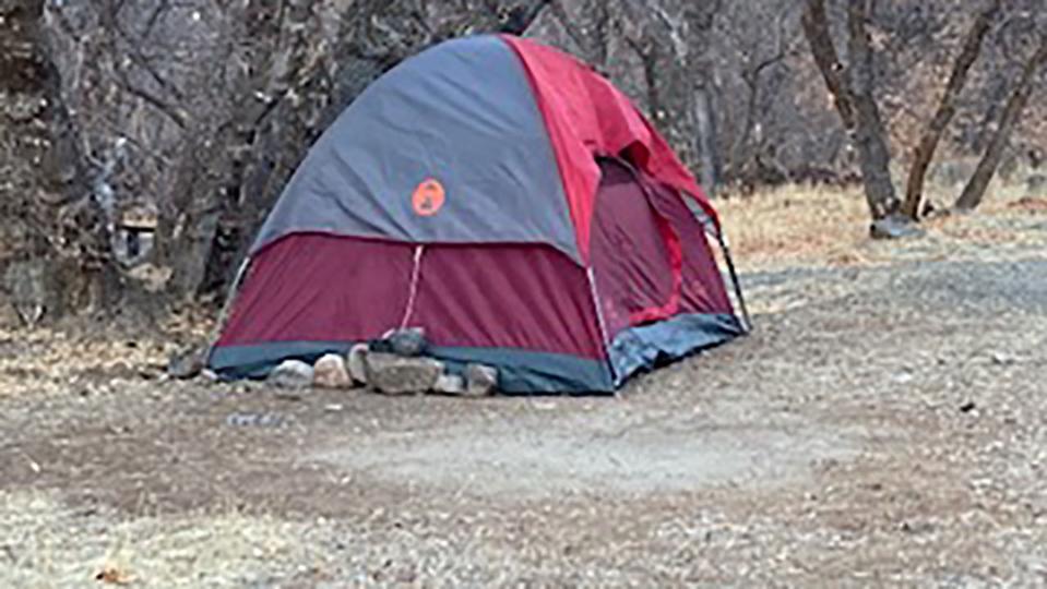 <p>A missing Utah woman was discovered living in this tent after not being seen for over five months</p> (Utah County Sheriff’s Office )