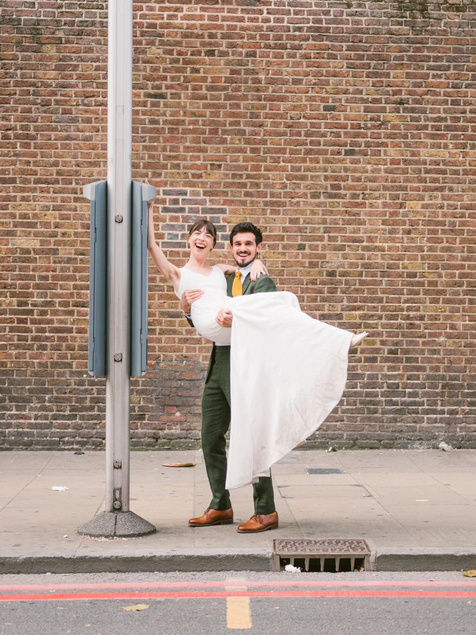 Rory and Charlotte at the bus stop where they met and got engaged (James White)