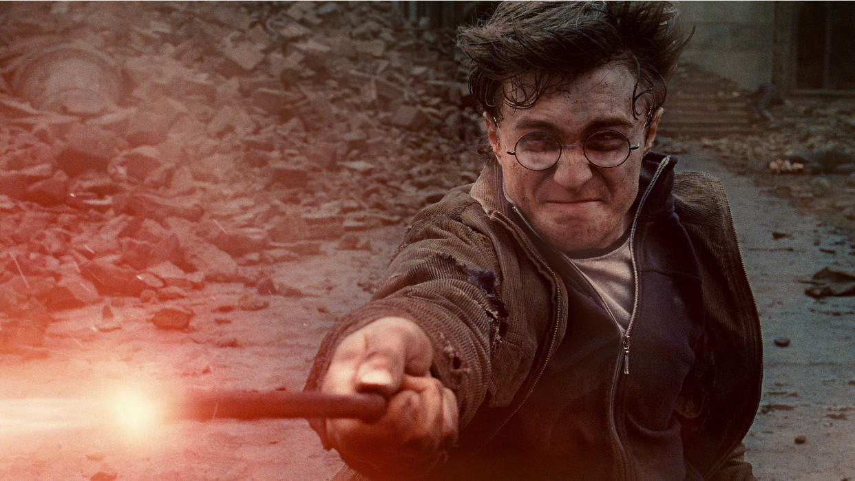  Daniel Radcliffe casting a spell as Harry Potter in Deathly Hallows Part 2 