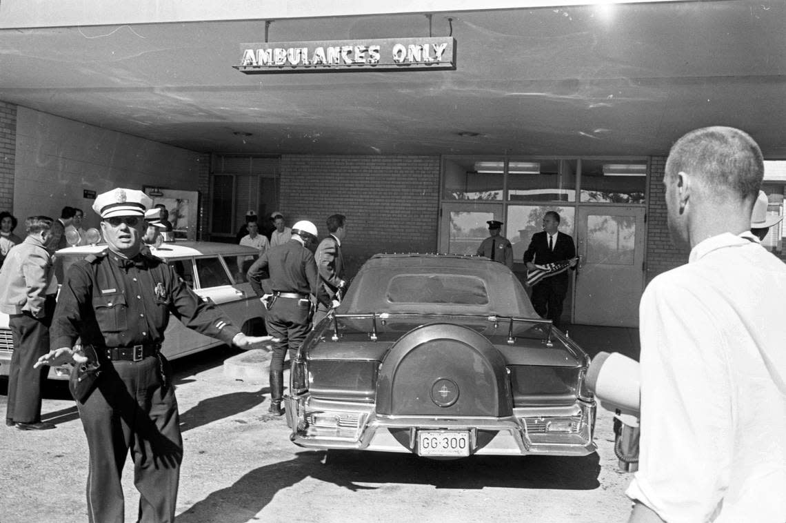 Nov. 22, 1963: President John F. Kennedy’s limousine parked at the emergency room entrance of Parkland Hospital, Dallas, following the assassination.