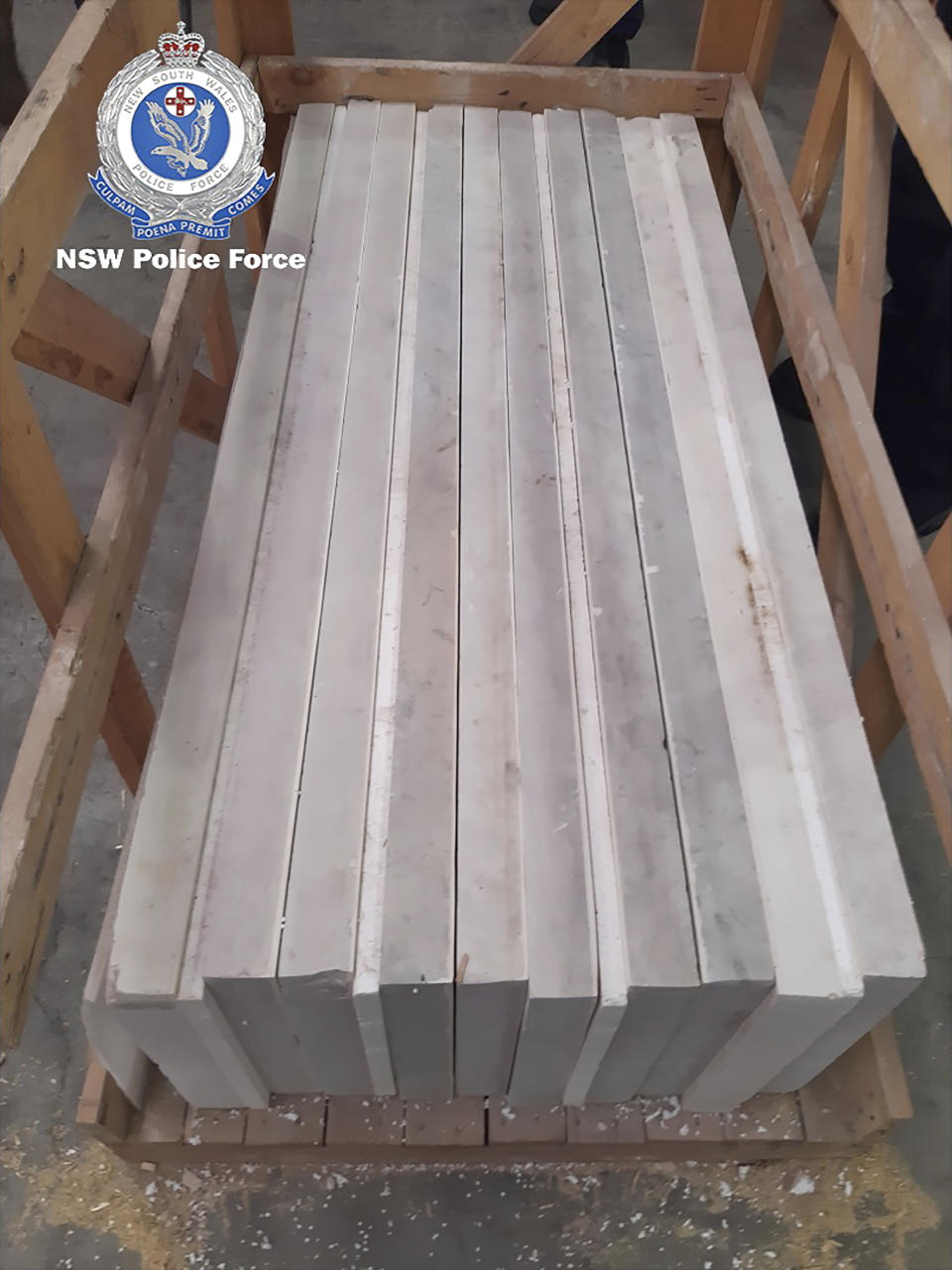 In this photo released on Aug. 26, 2022, by the New South Wales Police Force marble tiles are stored in a facility in Sydney, Australia. Authorities have found 1.8 metric tons (2 U.S. tons) of methamphetamine hidden in marble tiles shipped from the Middle East to Sydney in what police describe as the largest-ever seizure of the illicit drug in Australia. (New South Wales Police via AP)