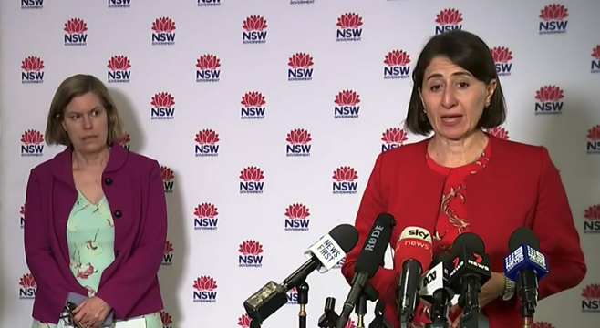 NSW Premier Gladys Berejiklian speaking at a press conference.