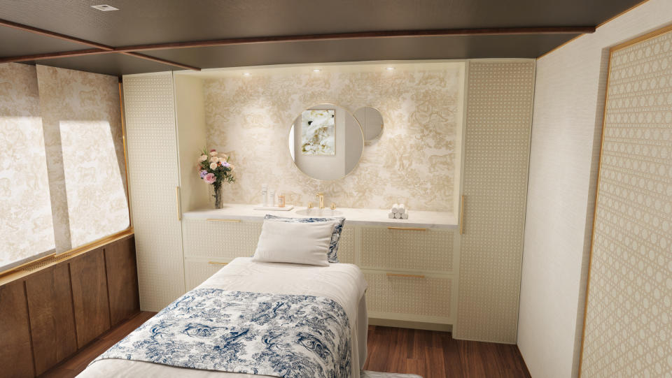 A rendering of a treatment room on the Dior Spa Cheval Blanc Paris boat. - Credit: Courtesy of Parfums Christian Dior