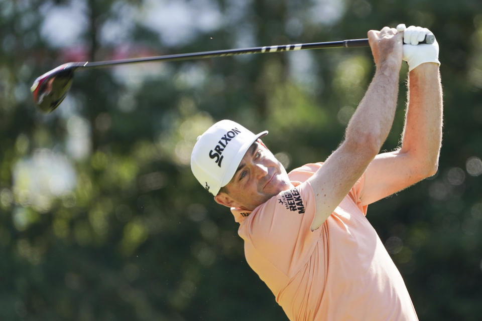 Keegan Bradley of the United States hits the tee shot on the fourth hole in the third round of the PGA Tour Zozo Championship at the Narashino Country Club in Inzai on the outskirts of Tokyo, Saturday, Oct. 21, 2023. (AP Photo/Tomohiro Ohsumi)