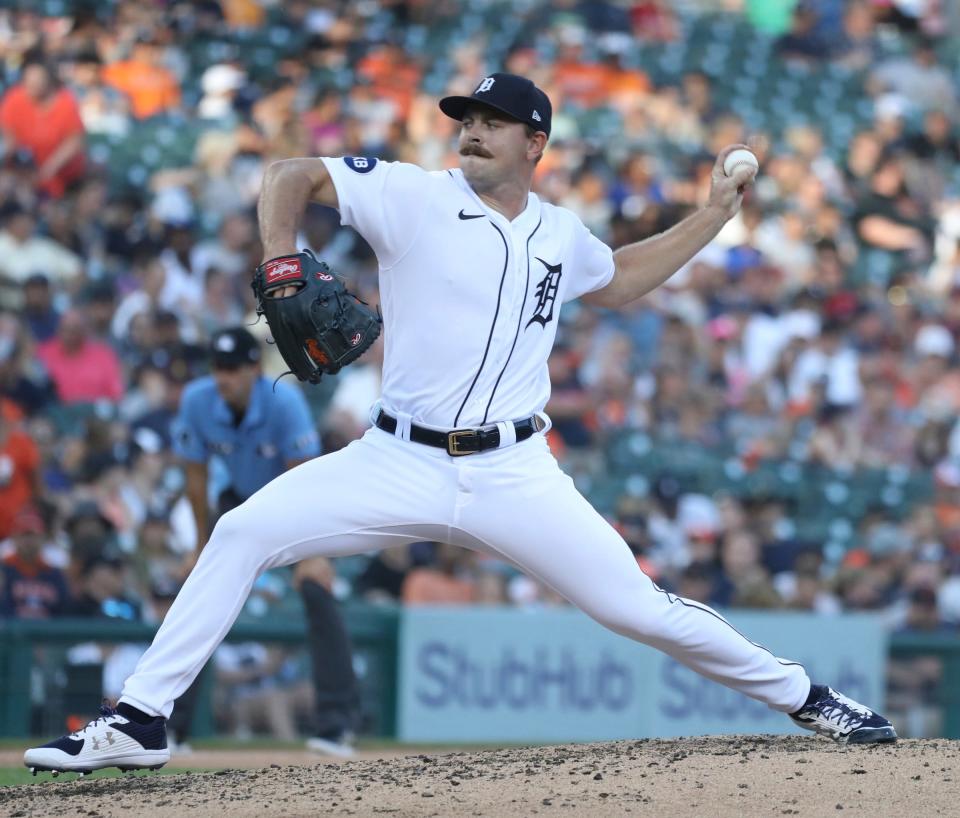 Detroit Tigers reliever Tyler Alexander (70) pitches against the Minnesota Twins during sixth inning action at Comerica Park Saturday, July 23, 2022. 