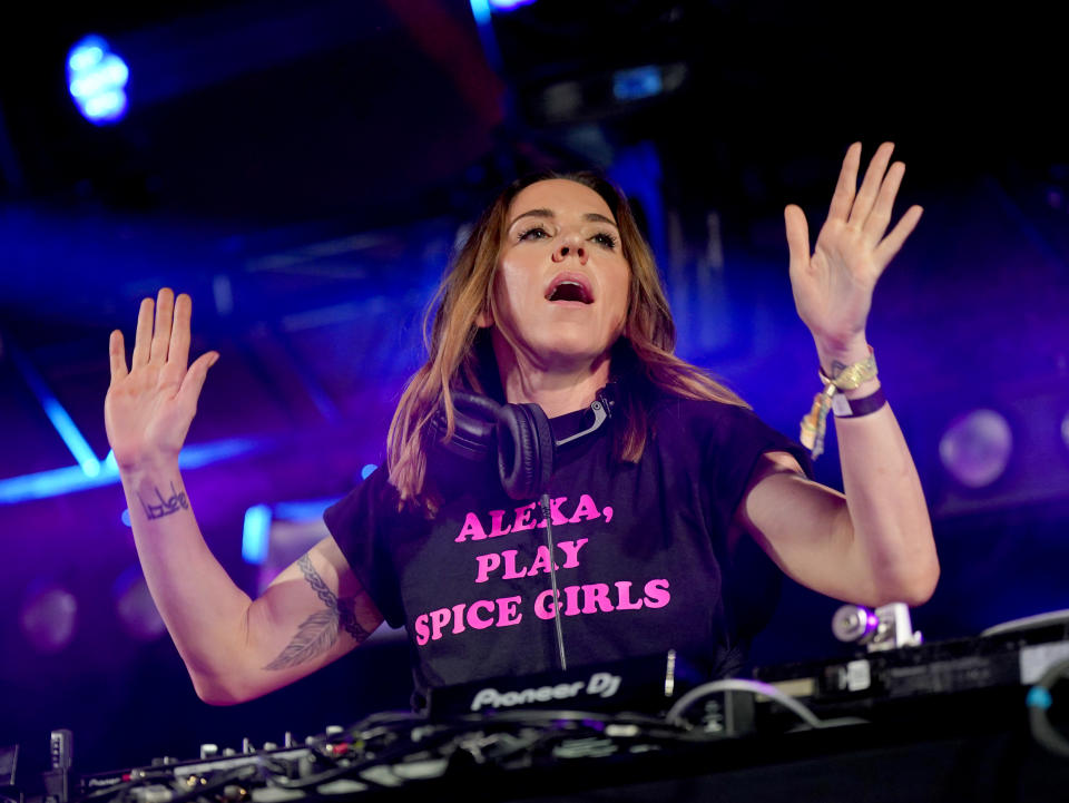 Melanie C plays a DJ set in the William's Green tent during the Glastonbury Festival at Worthy Farm in Somerset. Picture date: Thursday June 23, 2022. (Photo by Yui Mok/PA Images via Getty Images)