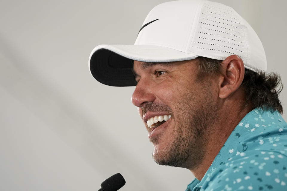 Brooks Koepka speaks during a news conference before the U.S. Open Championship golf tournament at The Los Angeles Country Club on Tuesday, June 13, 2023, in Los Angeles. (AP Photo/Chris Carlson)