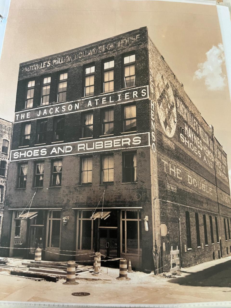 The Haynes-Henson Shoe Company warehouse building on Jackson Avenue is shown in this vintage photo. Reference to the business can be found on the top and side.