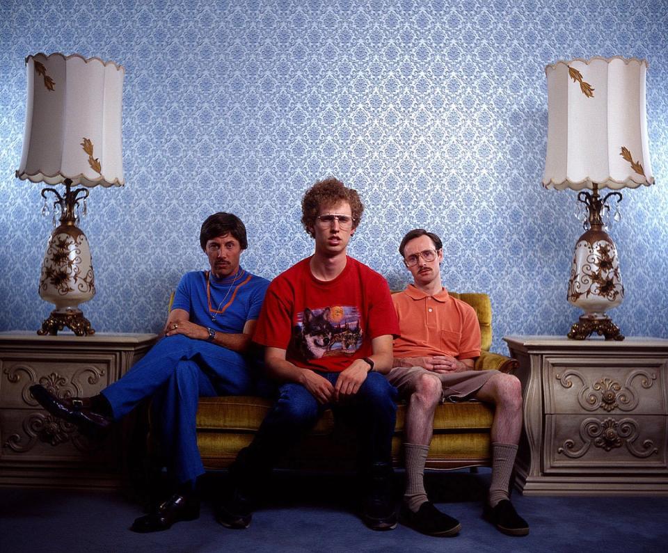 Actors Jon Gries (left), Jon Heder and Aaron Ruell appear as their “Napoleon Dynamite” characters.