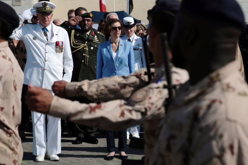 French Defence Minister Florence Parly attends a military ceremony at the French Naval Base in Abu Dhabi