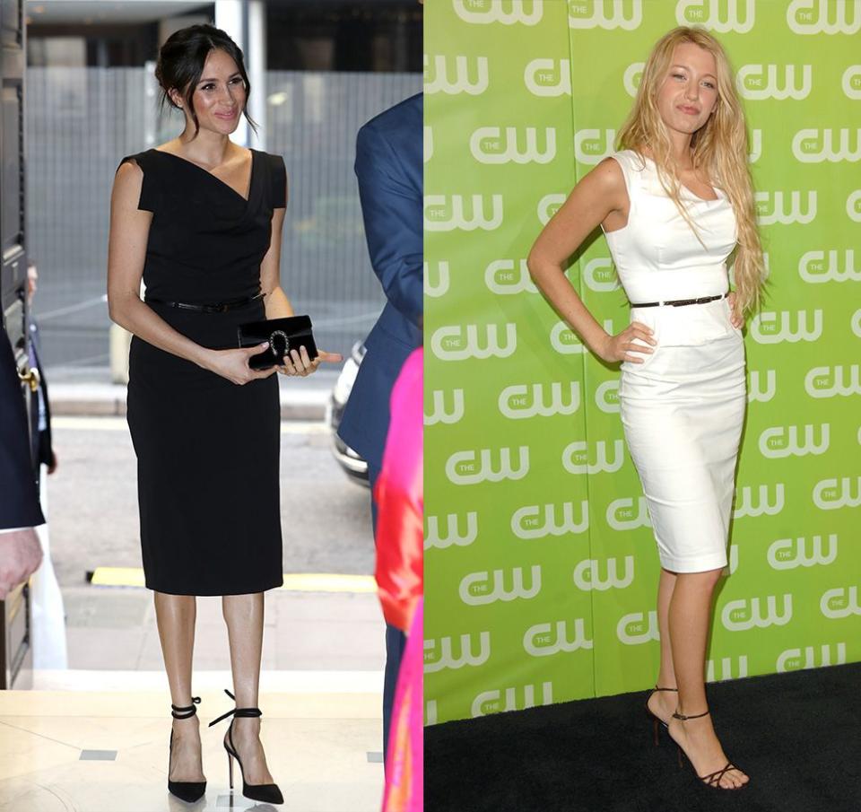 <p>Meghan is no stranger to the red carpet, so it's not a huge coincidence that the same Black Halo dress she wore to a Women's Empowerment reception in 2018 was also worn by Blake Lively to a CW event in 2007. </p>