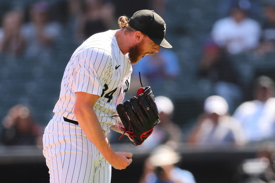 Before he was dealt out of town, Michael Kopech threw an immaculate inning for Chicago in July. (Photo by Michael Reaves/Getty Images)