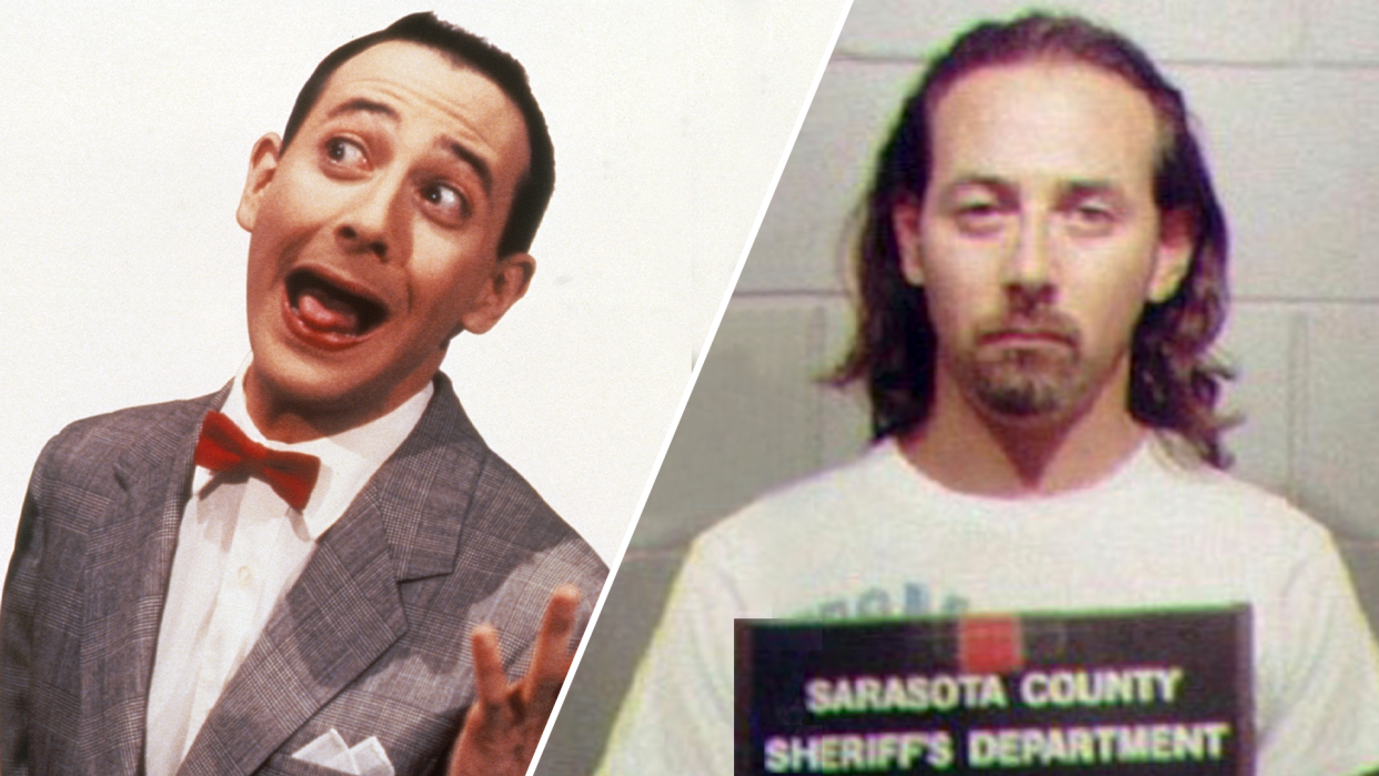 On July 26, 1991, Pee-wee Herman aka Paul Reubens was arrested for indecent exposure in Sarasota, Florida. (Photos: Courtesy Everett Collection, Getty Images)