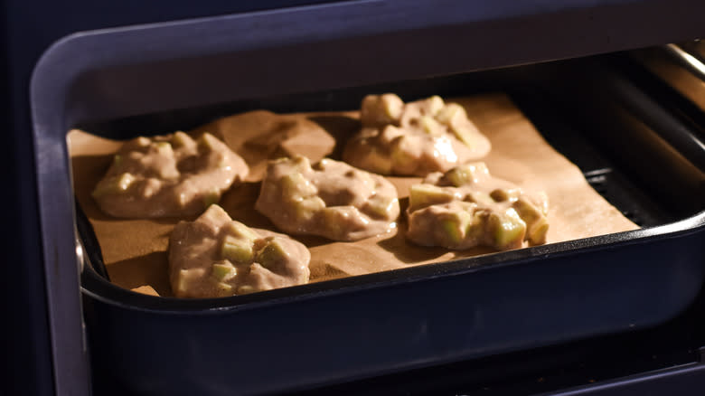 air fryer apple fritters on tray