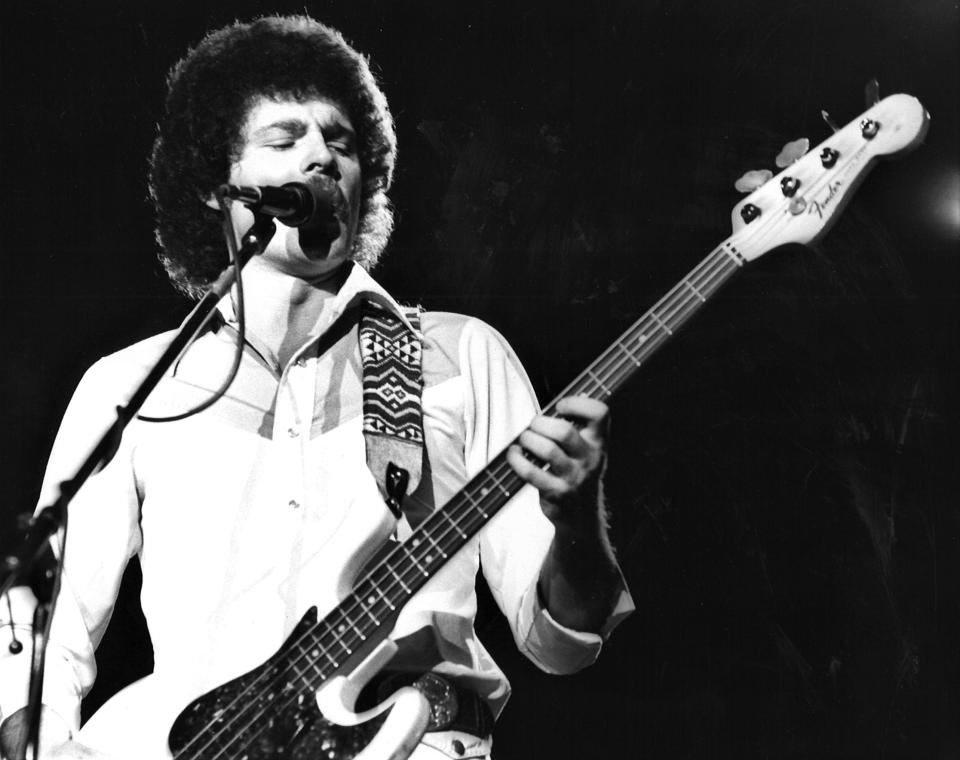 Pure Prairie League's Mike Reilly, who manages the band, on stage at ACU in 1977. The group plays Saturday night at Lime Rock Amphitheatre.