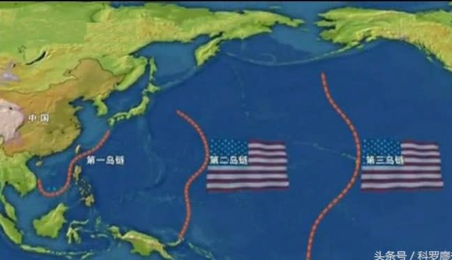 美國防範中國勢力擴張的三層島鏈。   圖 : 翻攝自頭條號/科羅廖夫