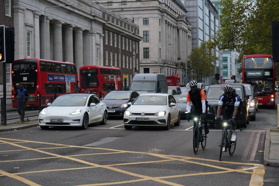 Eastbound traffic (right) on the Euston Road in central London during a strike (PA)