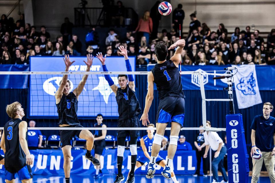 The No. 8 BYU men’s volleyball team swept two matches against Long Island University last week to improve to 9-3 on the season. | Abby Shelton, BYU Photo