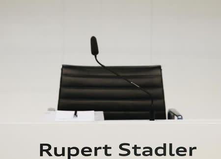 The chair of Audi Chief Executive Officer Rupert Stadler is seen before the company's annual news conference in the Bavarian city of Ingolstadt, Germany March 3, 2016. REUTERS/Michael Dalder