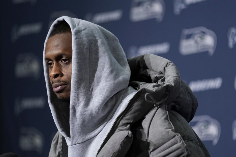 Seattle Seahawks quarterback Geno Smith speaks at a news conference after an NFL football game against the San Francisco 49ers in Seattle, Thursday, Dec. 15, 2022. (AP Photo/Marcio Jose Sanchez)
