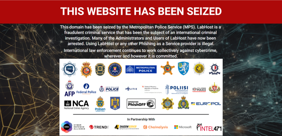 The LabHost website has been seized by law enforcement (Met Police)