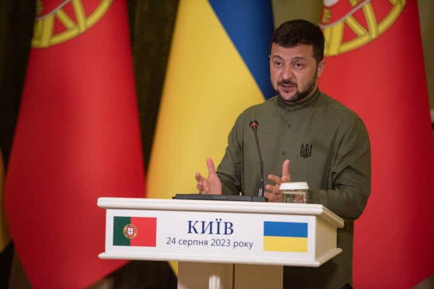 Ukrainian president Volodymyr Zelensky gives a press conference on 24 August 2023 in Kyiv, Ukrain (Getty Images)