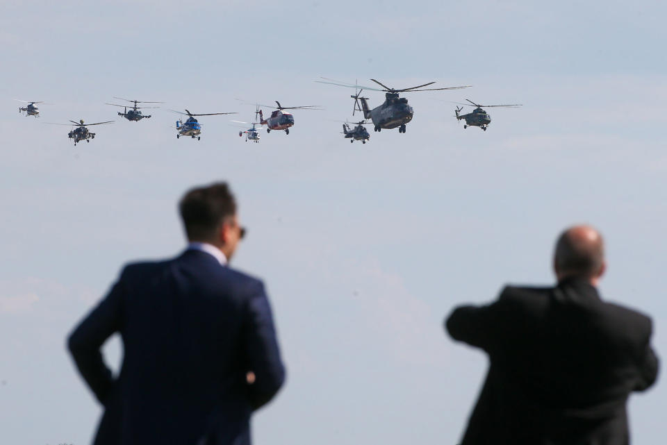 <p>People attend the MAKS-2017 International Aviation and Space Salon in Zhukovsky, Moscow Region, Russia, July 18, 2017. (Photo: Sergei Bobylev/TASS via Getty Images) </p>