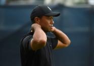 May 17, 2019; Bethpage, NY, USA; Tiger Woods reacts after his tee shot on the 15th hole the second round of the PGA Championship golf tournament at Bethpage State Park - Black Course. Mandatory Credit: Peter Casey-USA TODAY Sports