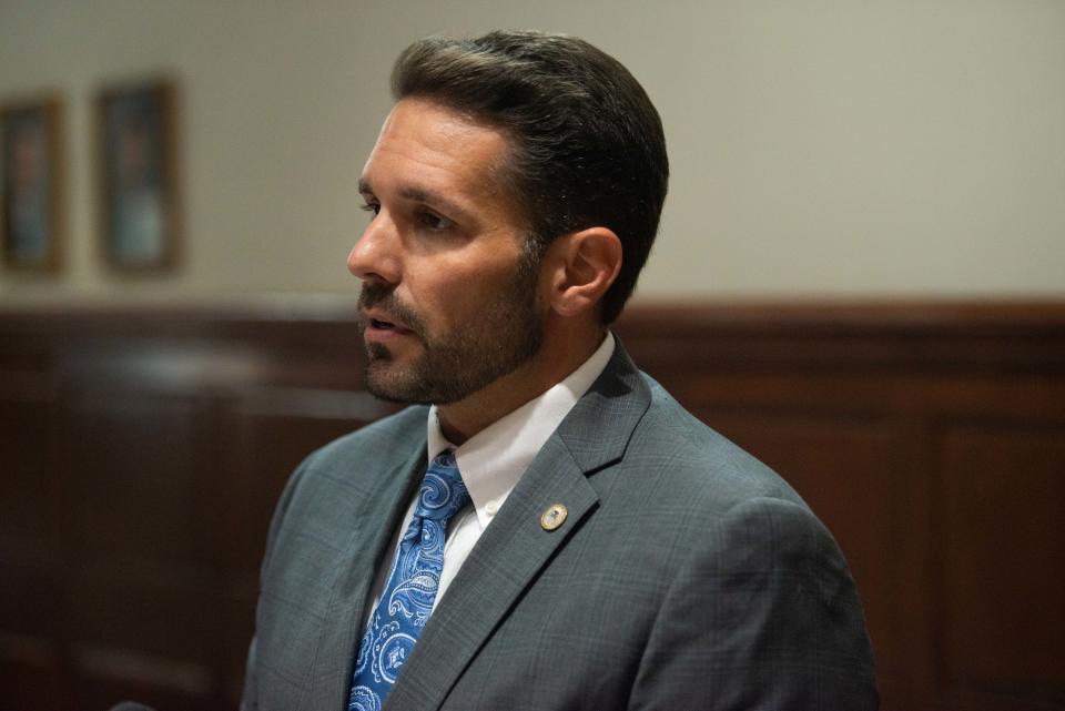 Jackson Mayor Scott Conger speaks with media after the July Jackson City Council Meeting inside Jackson City Hall on Thursday, Jul. 6, 2023.