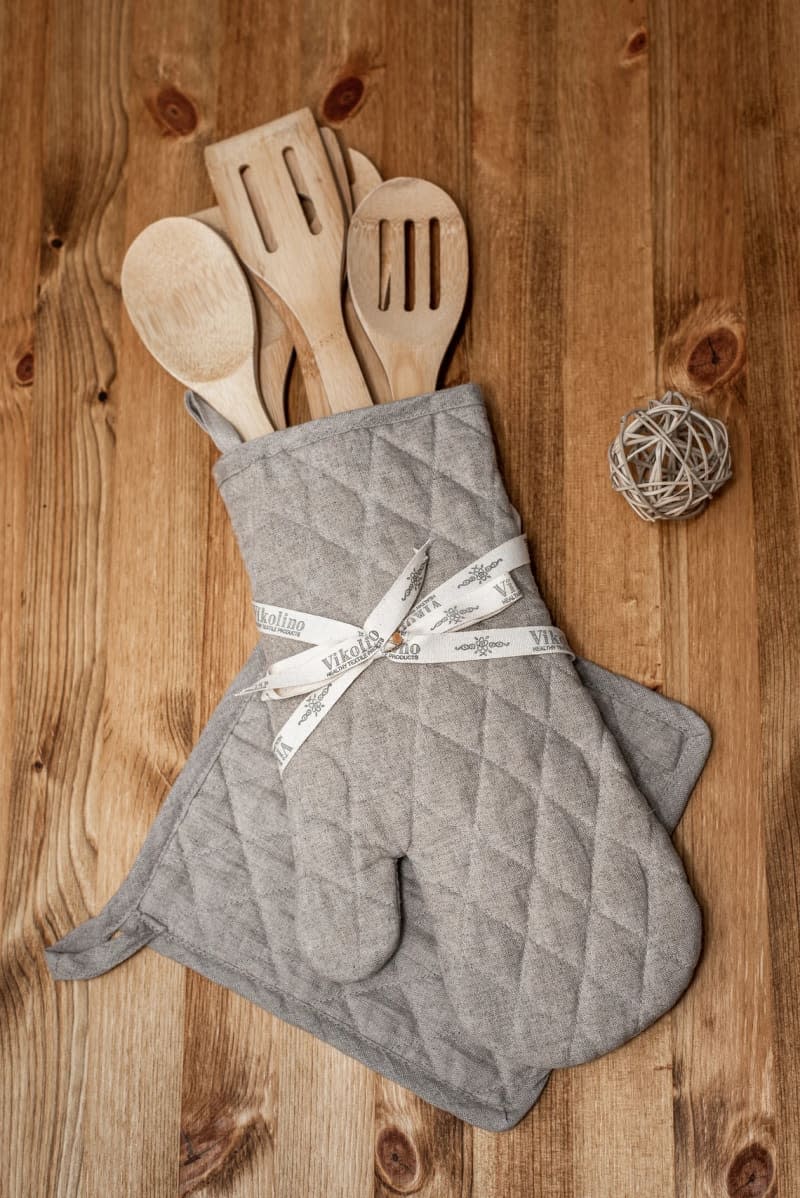 Linen Pot Holder and Oven Mitt Set