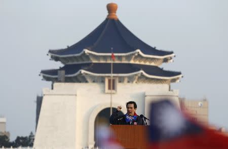 Taiwan's President Ma Ying-jeou speaks during a Nationalist Party, or Kuomintang (KMT), rally ahead of Taiwan's election on January 16, in Taipei, January 9, 2016. REUTERS/Olivia Harris