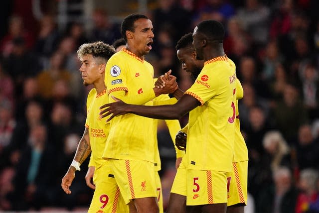 Joel Matip, second left, claimed Liverpool's winner at St Mary's