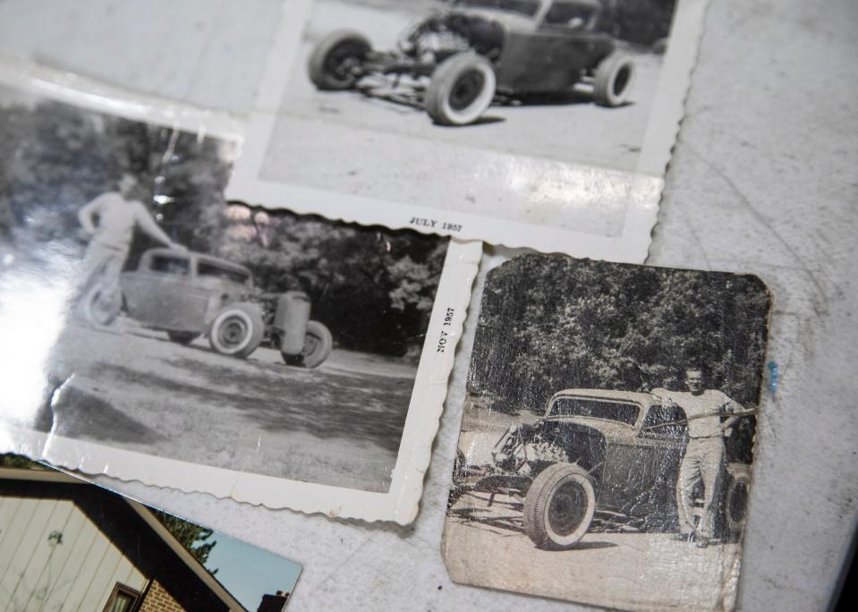 Photos of Logan Kucharek's great uncle Jon Grinager who bought the 1932 Ford and his process of restoring the vehicle. 