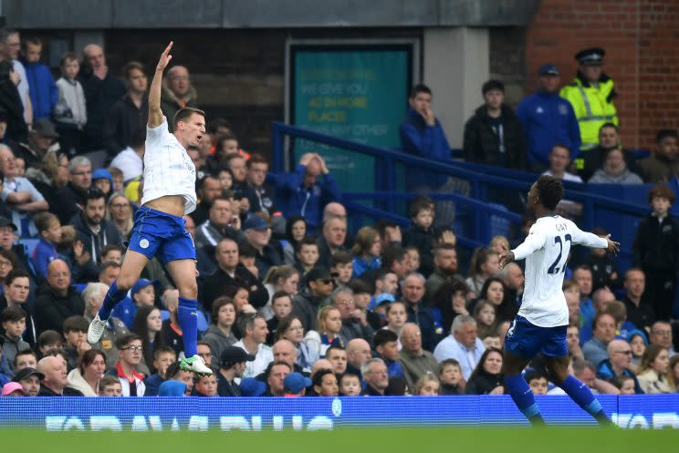 Marc Albrighton celebrates his goal