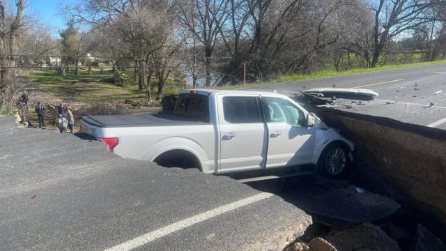 A pickup truck that fell into a sinkhole