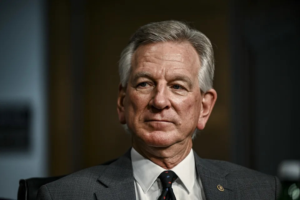 Sen. Tommy Tuberville (R-Ala.) participates in a hearing regarding Air Force General Charles Q. Brown’s nomination to serve as chairman of the Joint Chiefs of Staff, on Capitol Hill in Washington on Tuesday, July 11, 2023. (Kenny Holston/The New York Times)